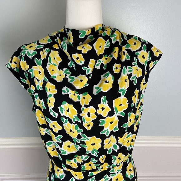 NWT Ann Taylor Floral Mock Neck Midi Flare Dress Floral Size 12 Black Yellow - Picture 5 of 15